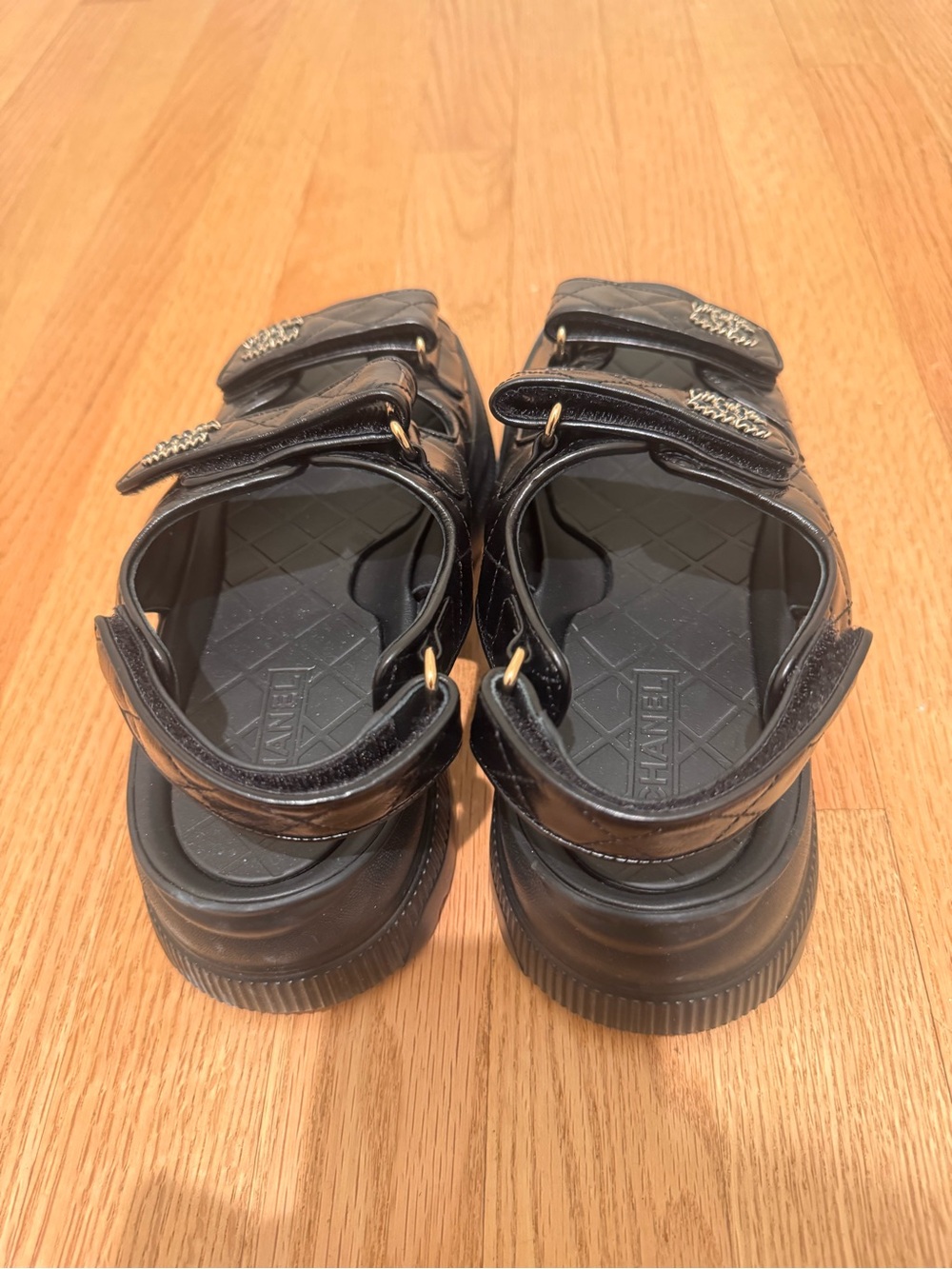 CHANEL Black Quilted Dad Logo Sandals size 38 - Picture 3 of 4